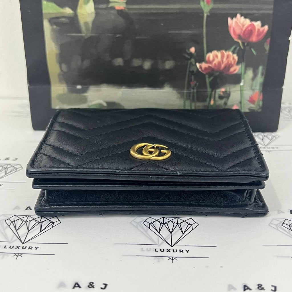 [PRE LOVED] Gucci Marmont Bifold Wallet in Black Matelasse Leather GHW