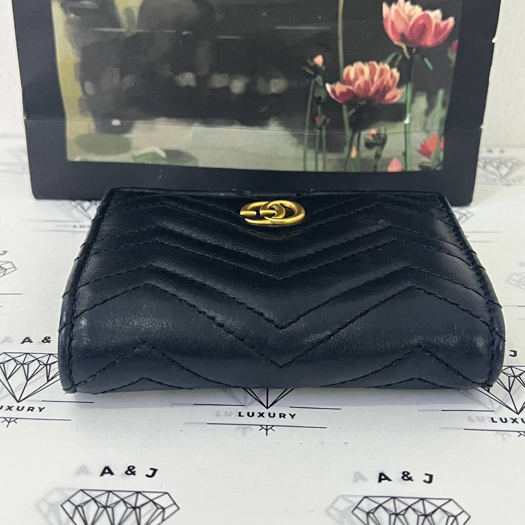 [PRE LOVED] Gucci Marmont Bifold Wallet in Black Matelasse Leather GHW