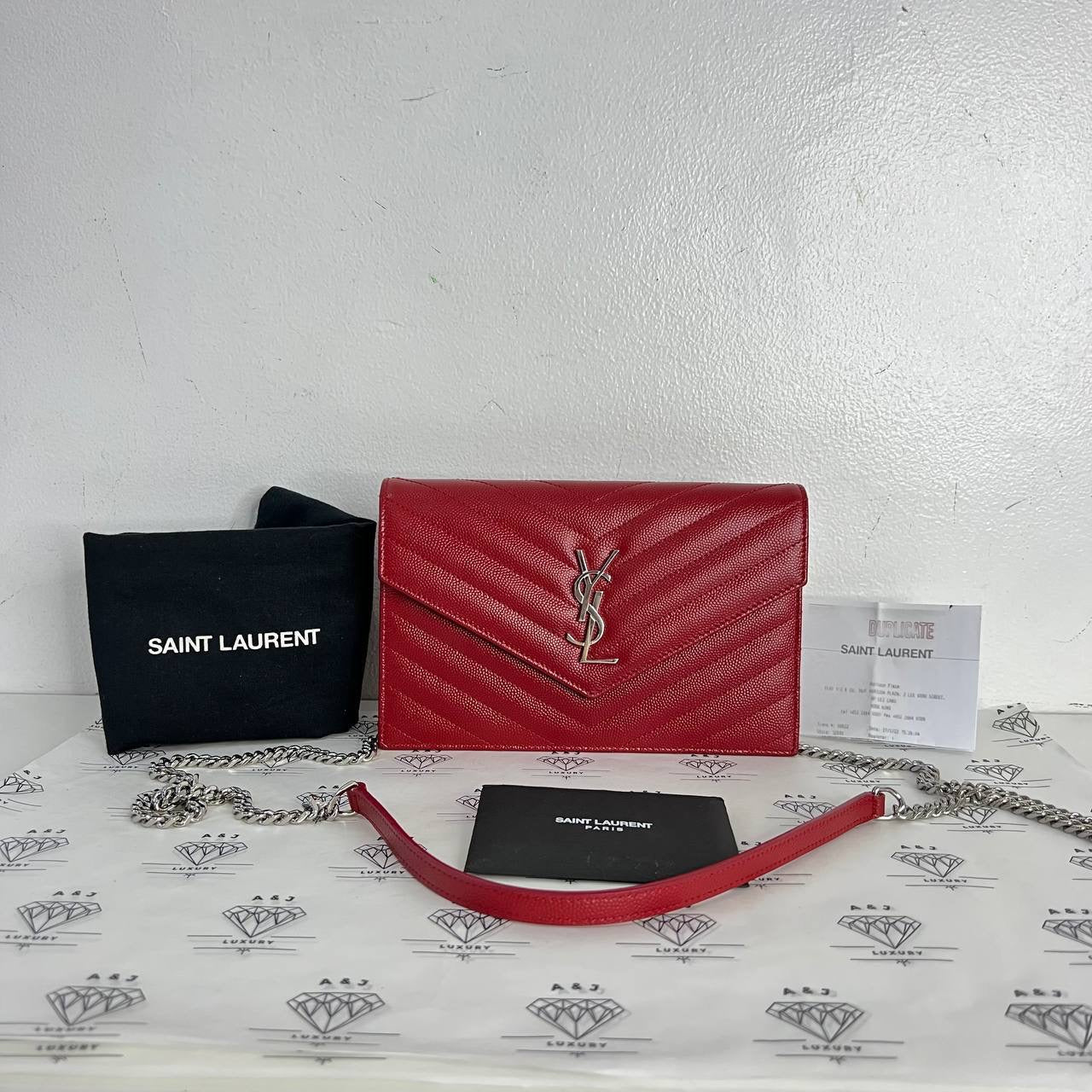 [PRE LOVED] YSL Small Wallet on Chain in Red SHW