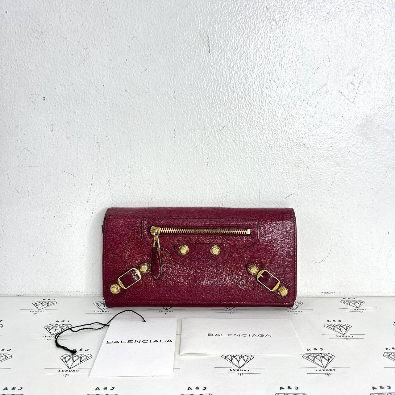 [PRE LOVED] Balenciaga G12 Long Flap Wallet in Maroon GHW