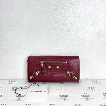 [PRE LOVED] Balenciaga G12 Long Flap Wallet in Maroon GHW