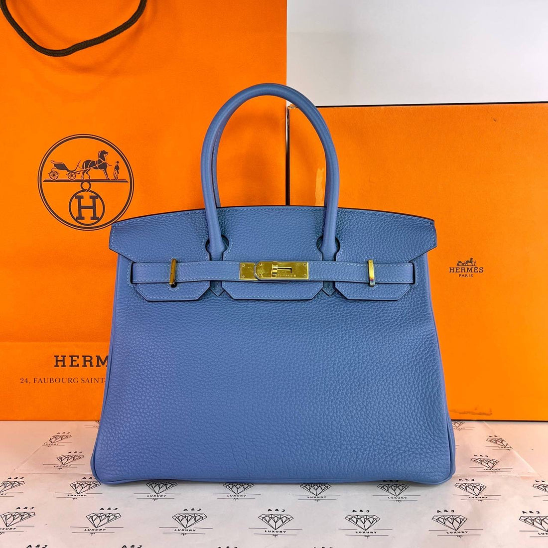 [PRE LOVED] Hermes Birkin 30 Retourne in Blue Clemence Leather GHW (Stamp C - 2018)