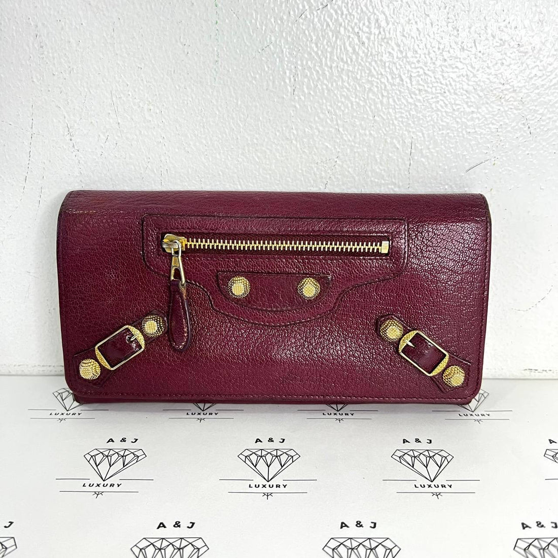 [PRE LOVED] Balenciaga G12 Long Flap Wallet in Maroon GHW