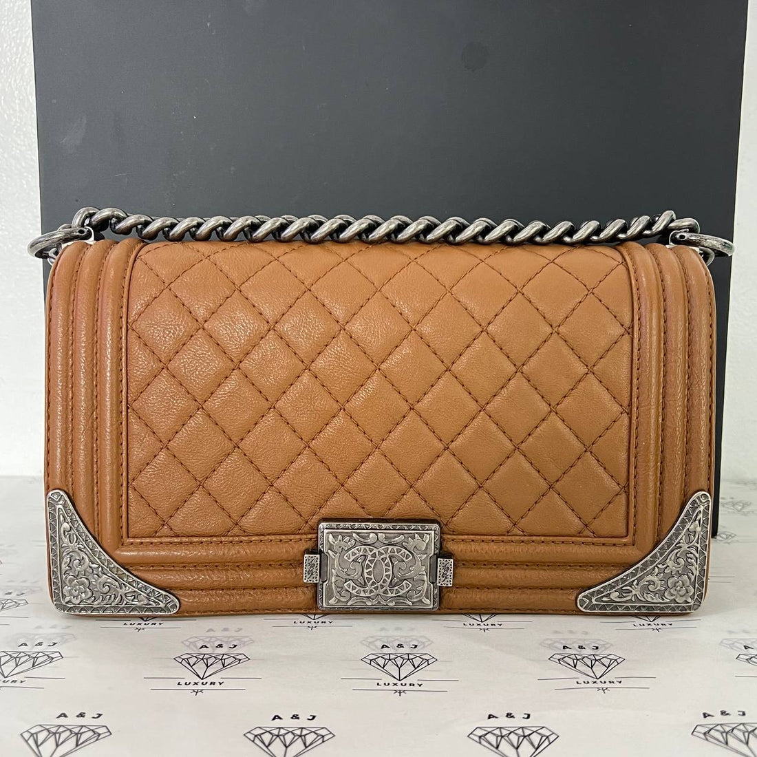 [PRE LOVED] Chanel Old Medium Embellished Boy Bag in Brown Lambskin Leather RHW (Series 19)