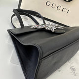 [PRE LOVED] Gucci Top Handle Bag in Crystal Butterfly Black Grained Leather with Web Strap Medium size
