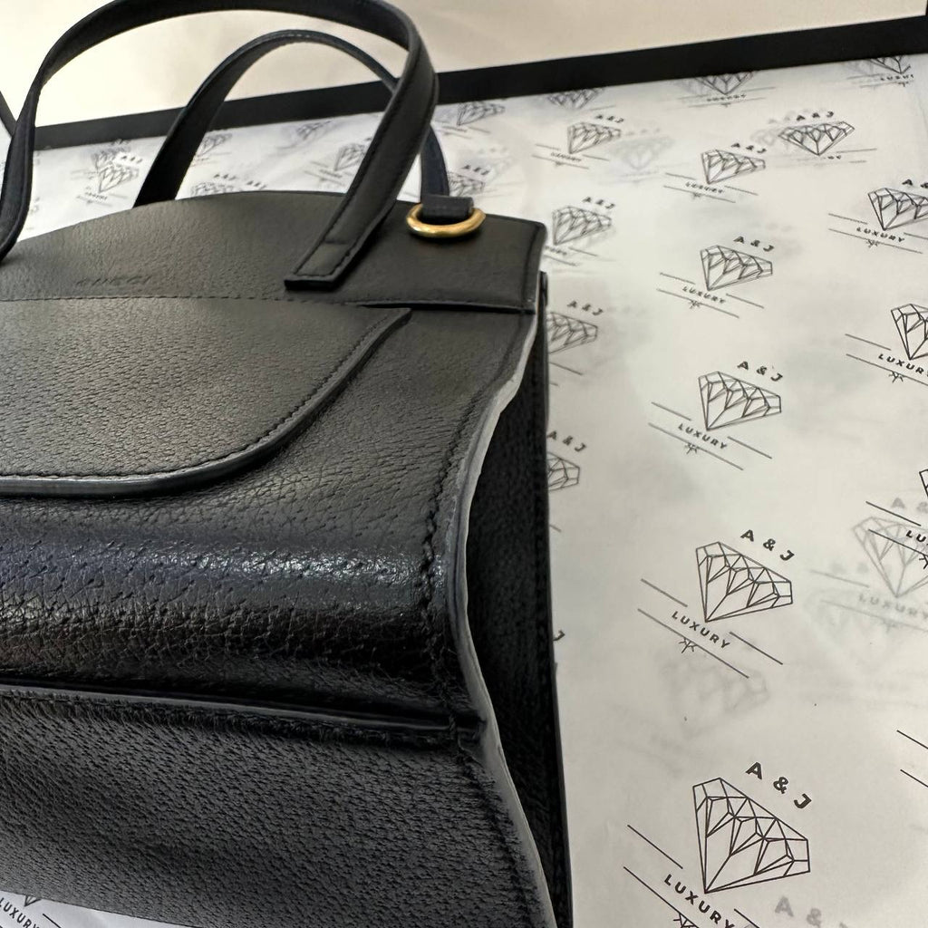 [PRE LOVED] Gucci Top Handle Bag in Crystal Butterfly Black Grained Leather with Web Strap Medium size