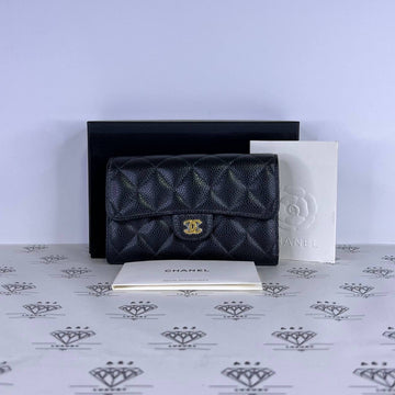 [PRE LOVED] Chanel Classic Flap Trifold Wallet in Black Caviar Leather GHW (microchipped)