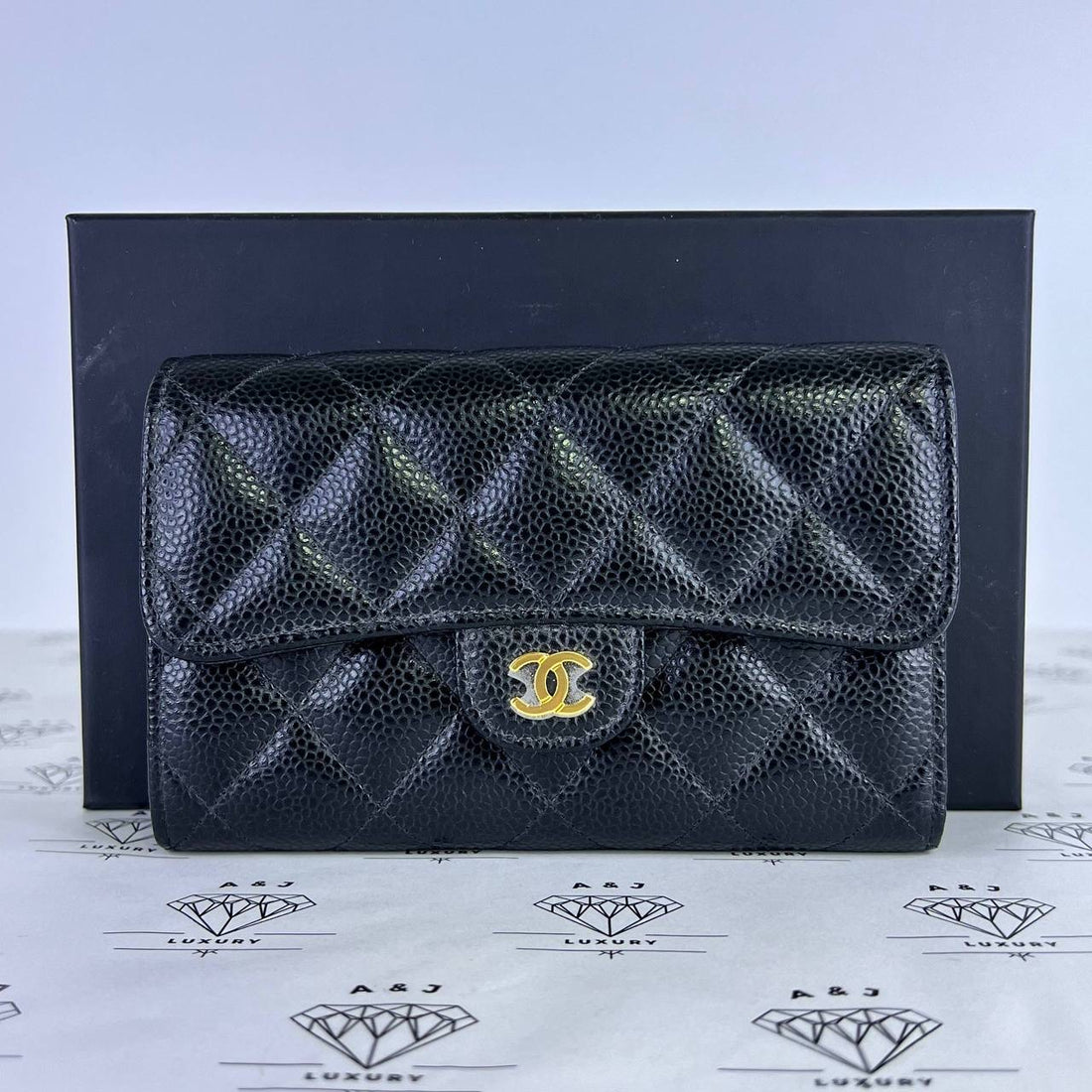 [PRE LOVED] Chanel Classic Flap Trifold Wallet in Black Caviar Leather GHW (microchipped)