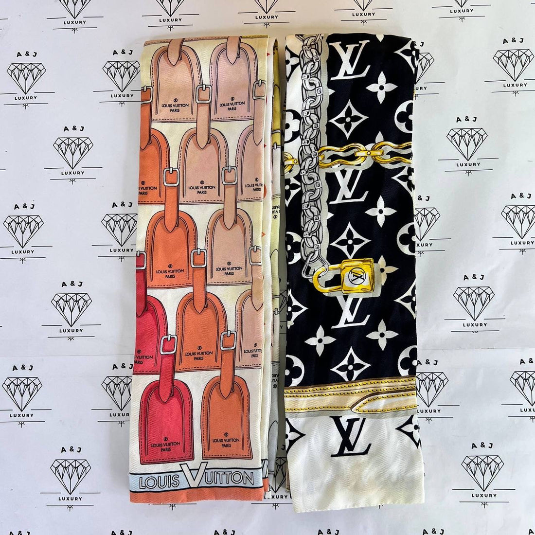 [PRE LOVED] Louis Vuitton Silk Monogram My LV Tags Twilly and the Monogram Confidential Twilly